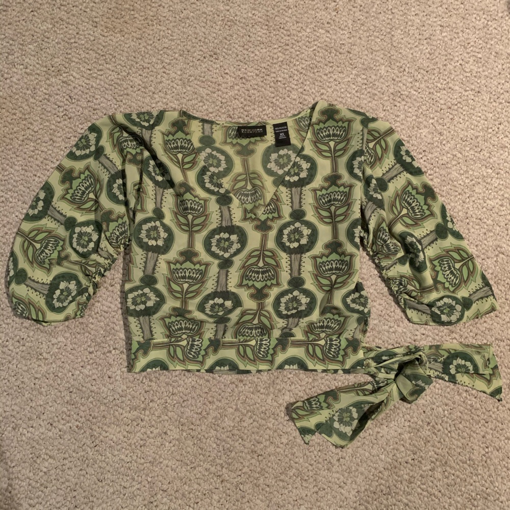 Green Print Boho Top
